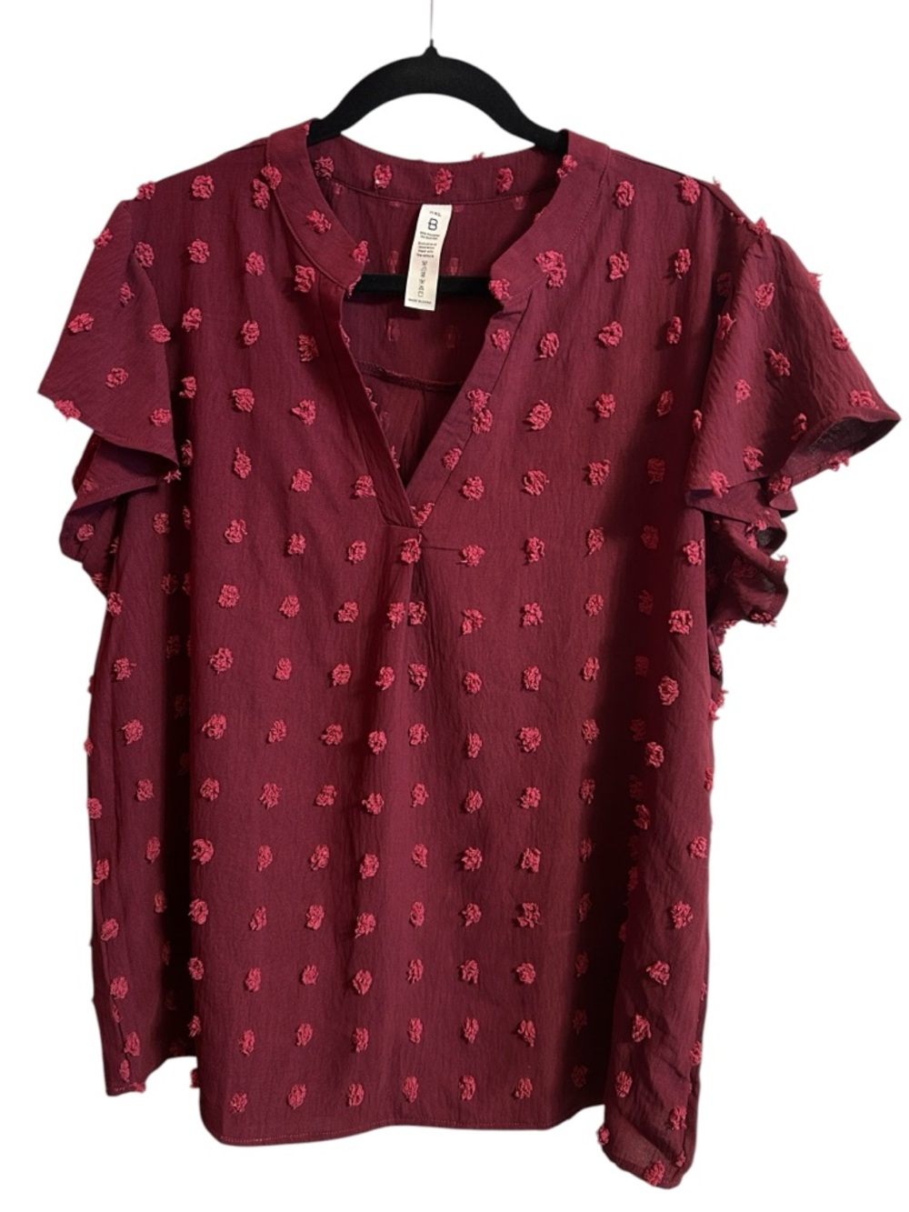 B Textured Burgundy Ruffle Sleeve Women’s Top